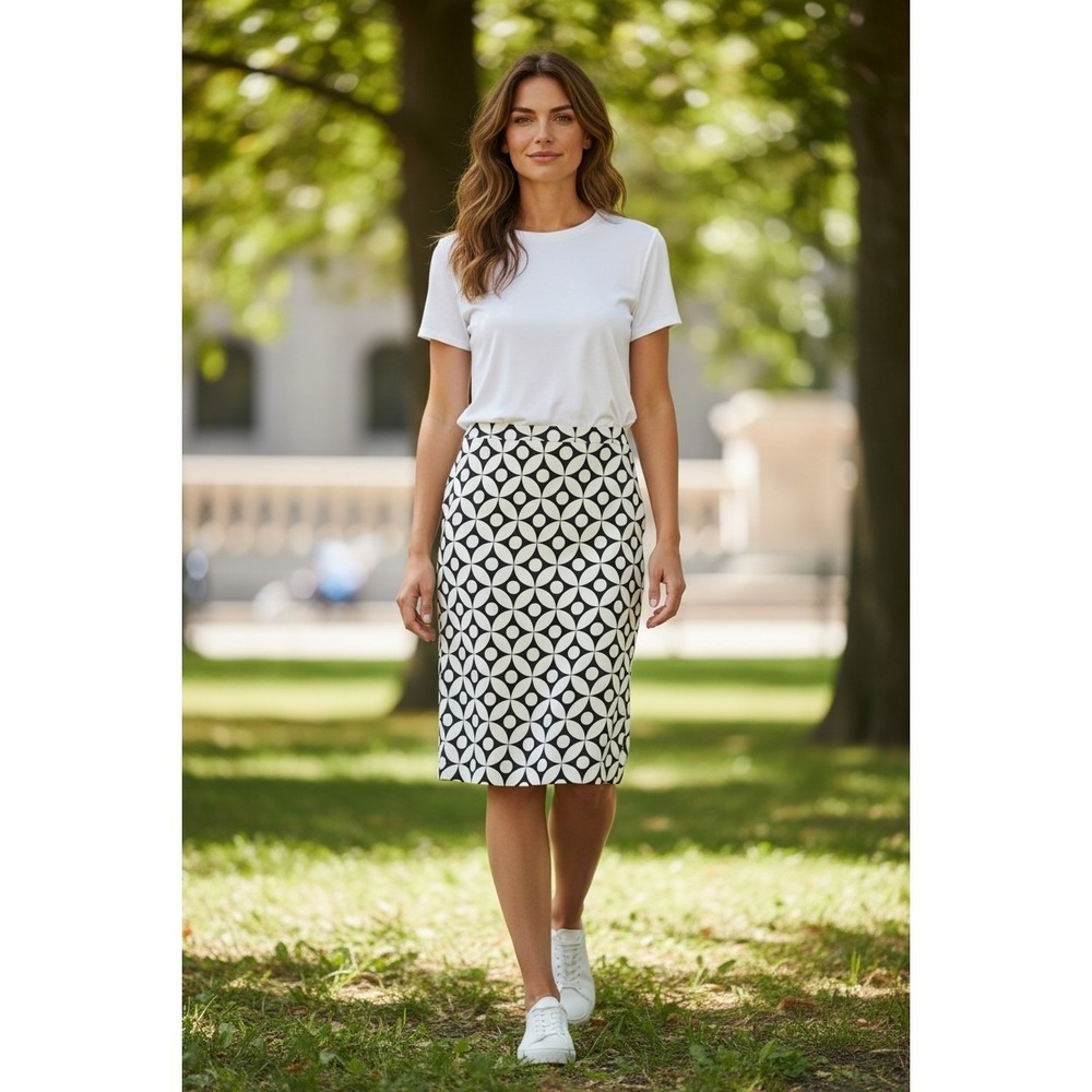 J.Crew The Pencil Skirt Women Black White Geometric Circle Print Size 0